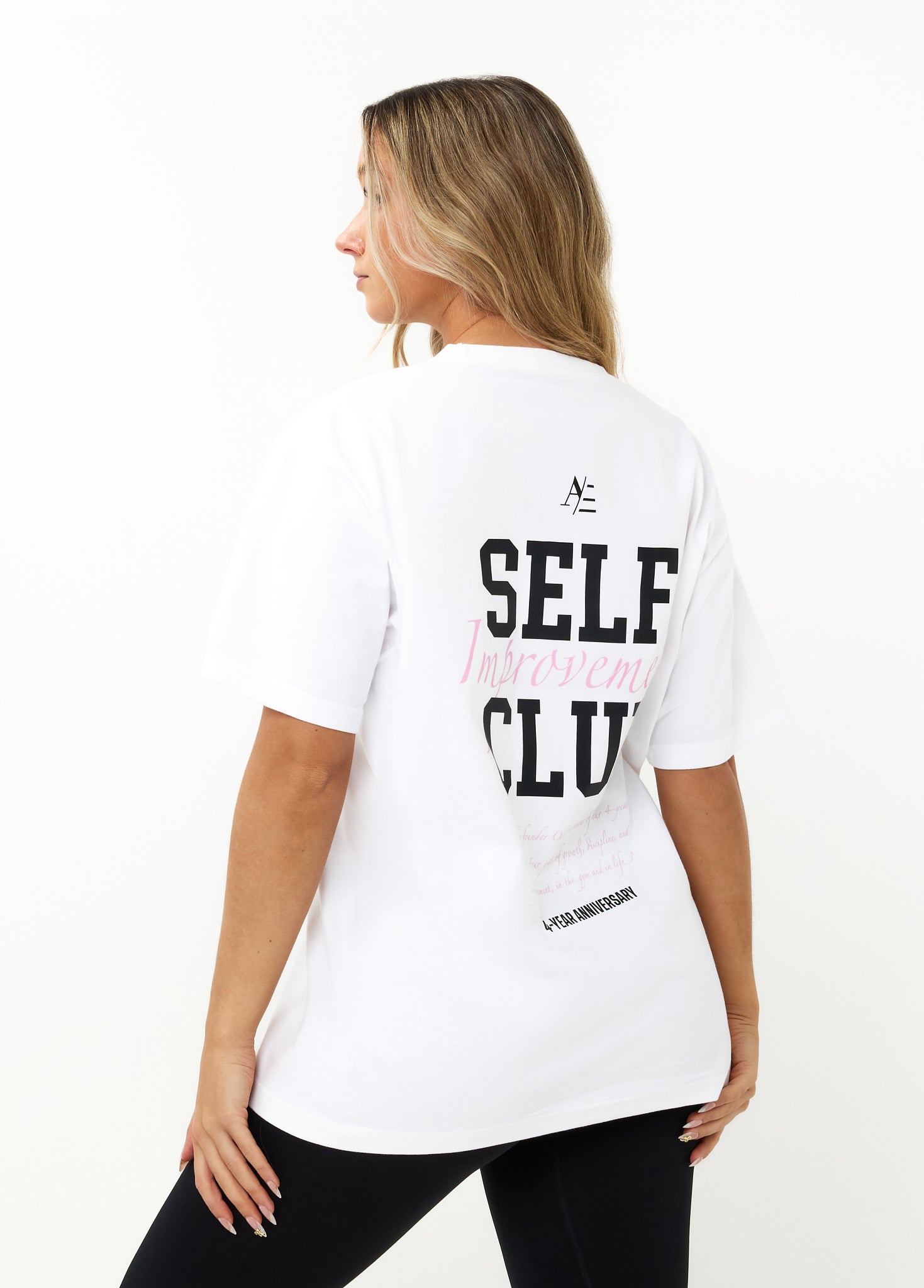 Oversized T Shirt White Pink 4 Year Anniversary