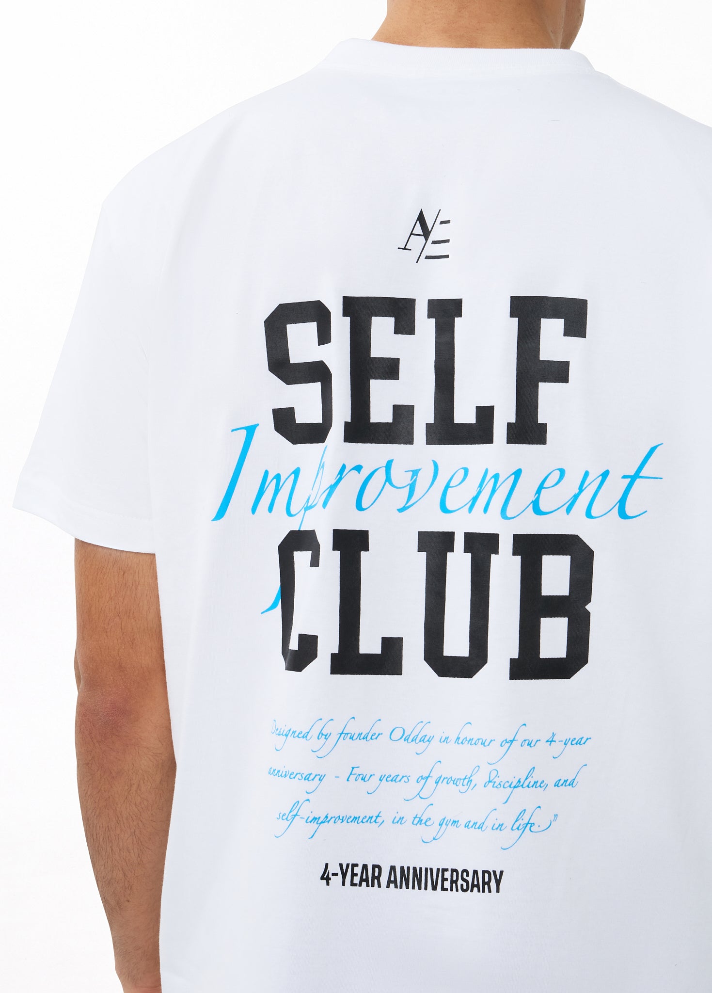 Oversized T Shirt White Blue 4 Year Anniversary